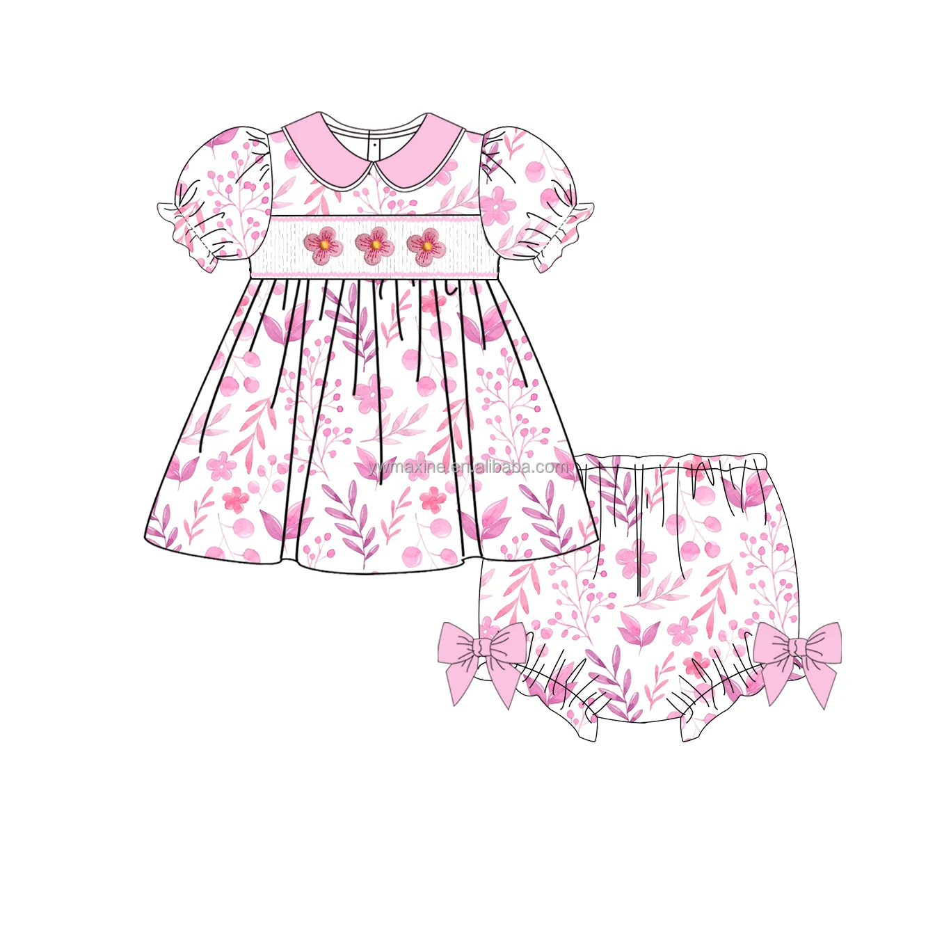 Maxine Children Clothing Sets Summer Boutique Baby Girl Causal Dresses Toddler Smocked Dress