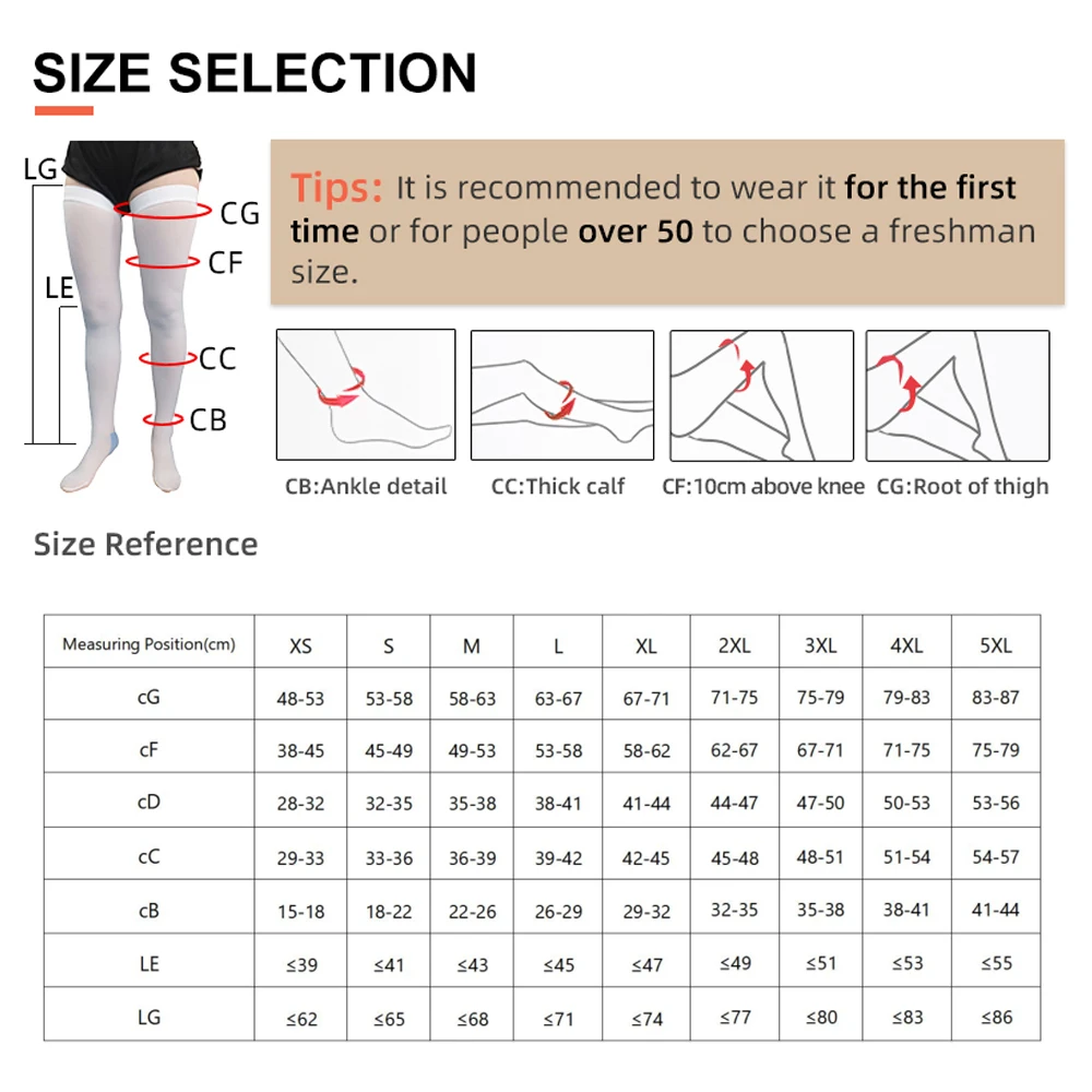 Wholesale 13-18mmHg Compression Anti-embolism Stocking Elastic Nylon Thigh High Socks White Color