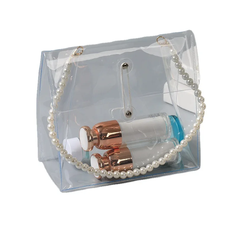 Pearl portable transparent PVC tote bag wedding ceremony reinforced plastic tote bag pvc gift bag