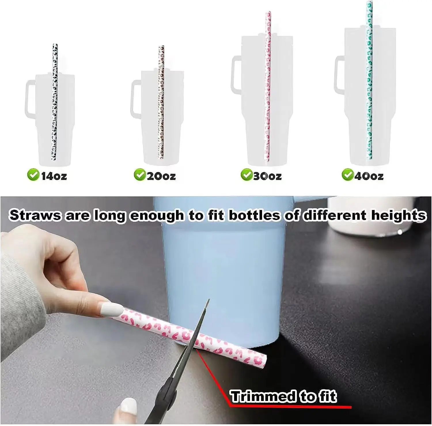 Food grade silicone straws individually packaged 4pcs/pack drinking straws leopard print cactus print reusable straws