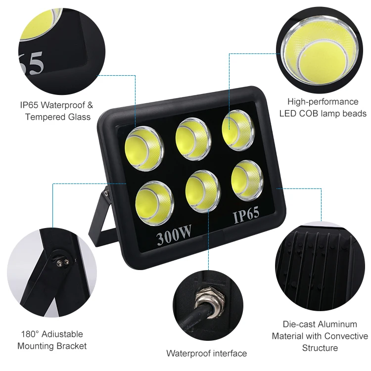 High Temperature Resistant IP65 50W 100W 150W 200W 250W 300W 400W 500W 600W Stadium Lighting COB Led Flood Light