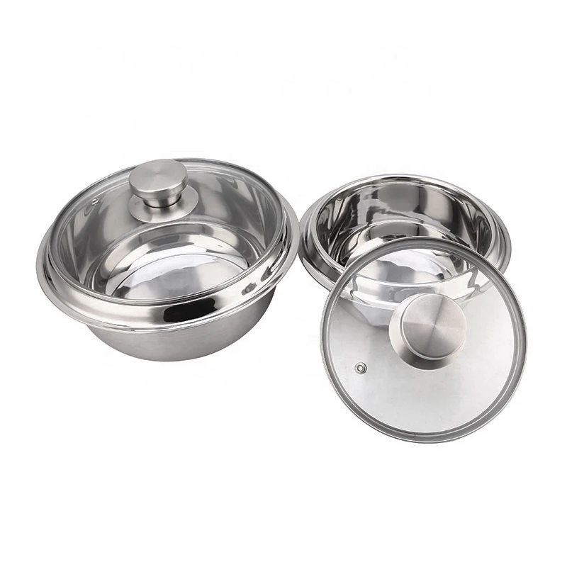 Metal Cooking Soup Pot 16cm 20cm Dia Oven Custom Stainless Steel Rice Pot With Glass Lid
