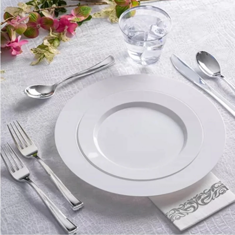 16 Person Camping Plastic Tableware Set Gold Dinner Set Dinnerware Party Gold Cutlery Set with Paper Napkin
