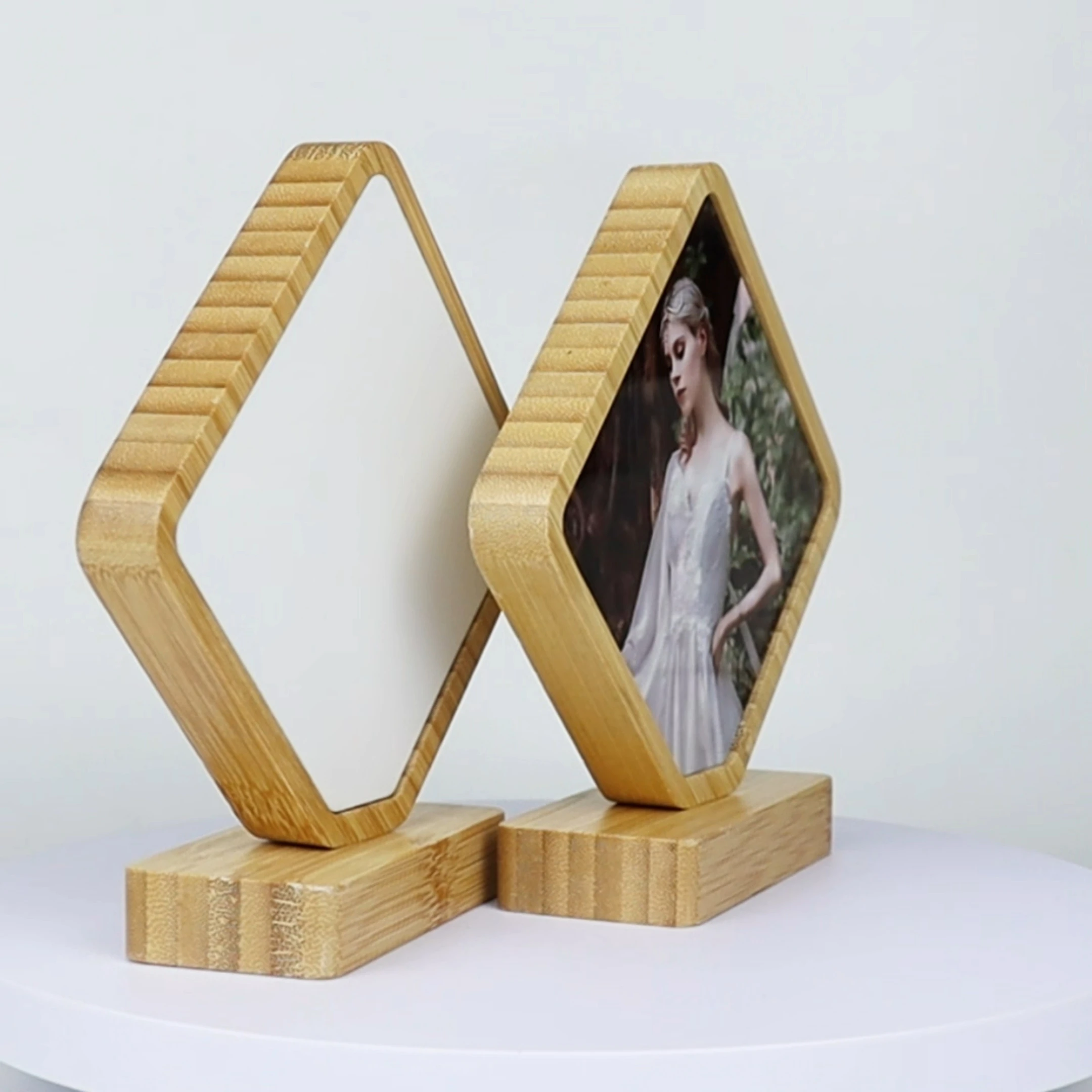 Popular Design Custom Wedding Christmas Fathers Mothers Day Sublimation Blank Bamboo Crafts Gifts Decoration Rhomboid Shape