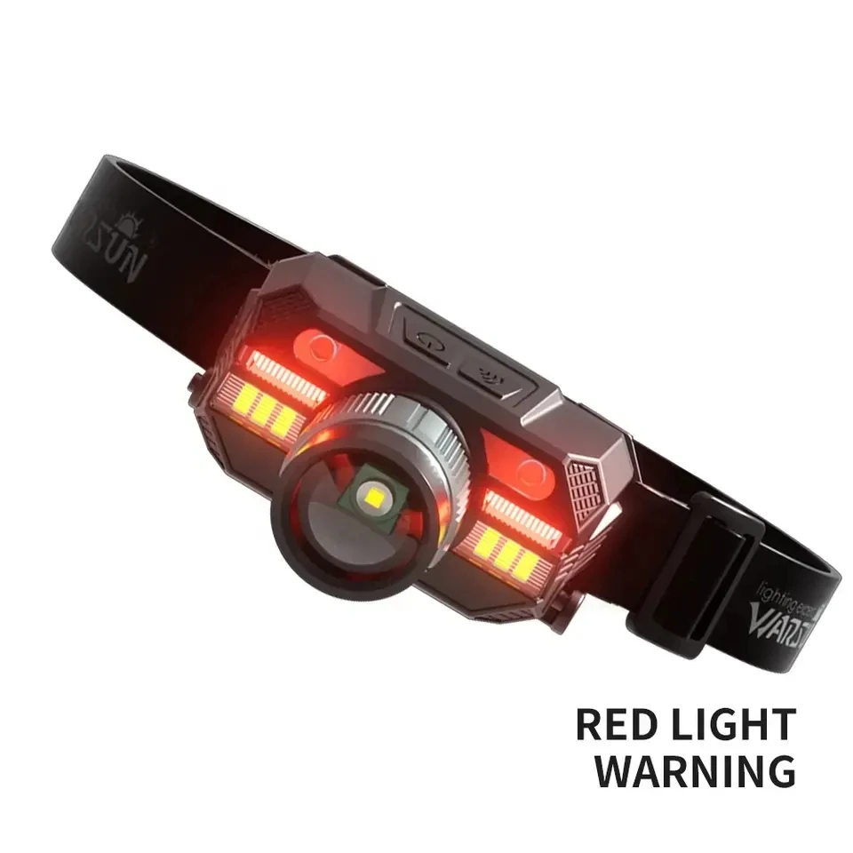 WARSUN RTS MD09 Induction Type 500lm Multiple Light Head Lamp Source Red Light Warning Endurance Work Hiking Fishing Headlamp