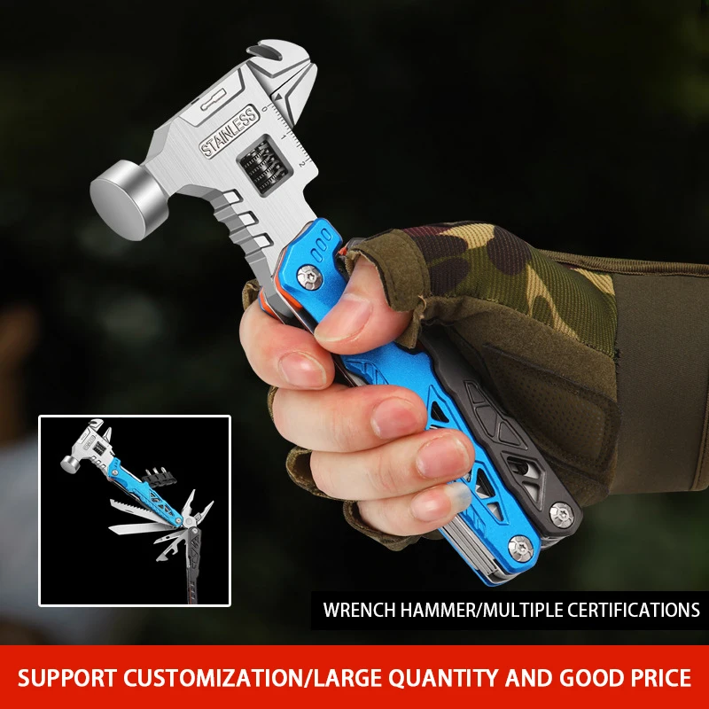 18 in 1 Multifunction Mini Small Multi Purpose Hammer Hand Tool Multi Tool Hammer With Knife for Outdoor Survival