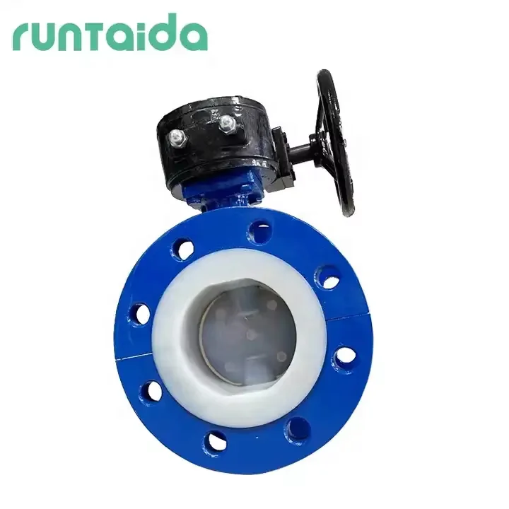 Gearbox ductile iron ptfe lined worm gear actuator 4 inch double flanged butterfly valve