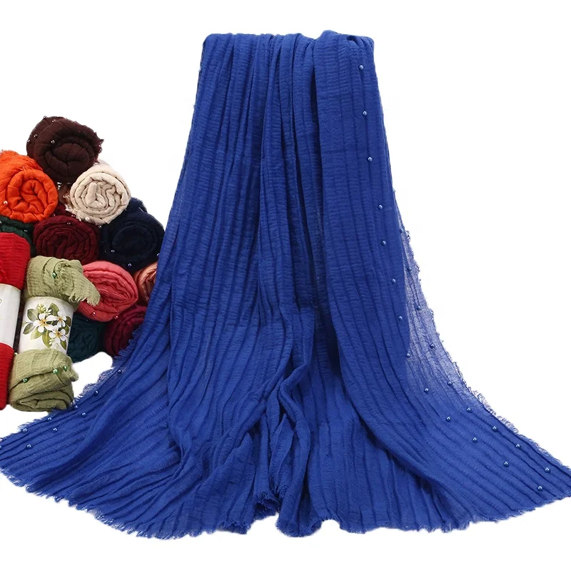
Mixed Wholesale Stock 180*70cm Pure Color Cotton Wrinkle Pearl Hijab 