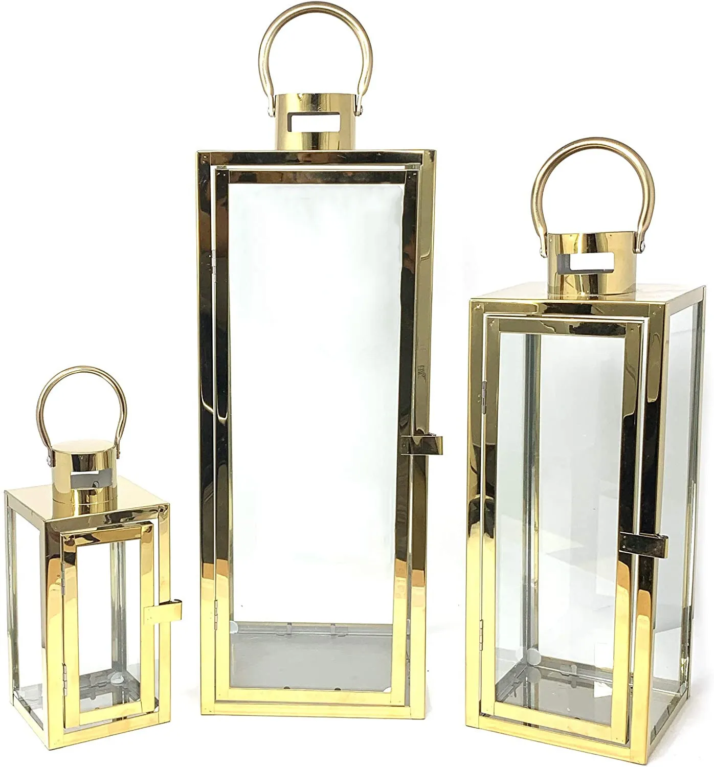 High quality classic home decor luxury lantern candle lantern large decoration rose gold and sliver masterpiece home decor S/3