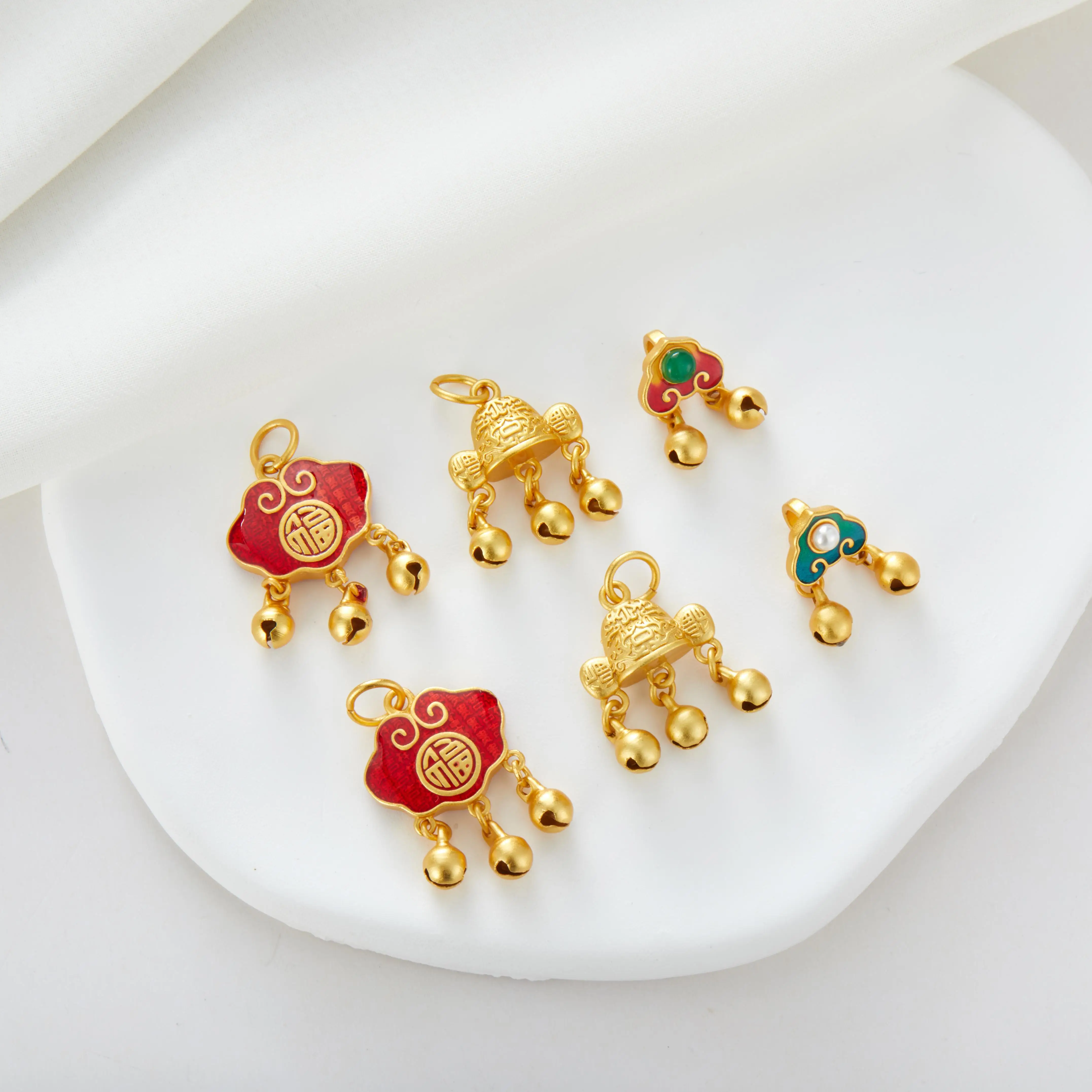 High color sand gold accessories waking lion scholar cap tiger head cap auspicious bow bell diy pendant accessories