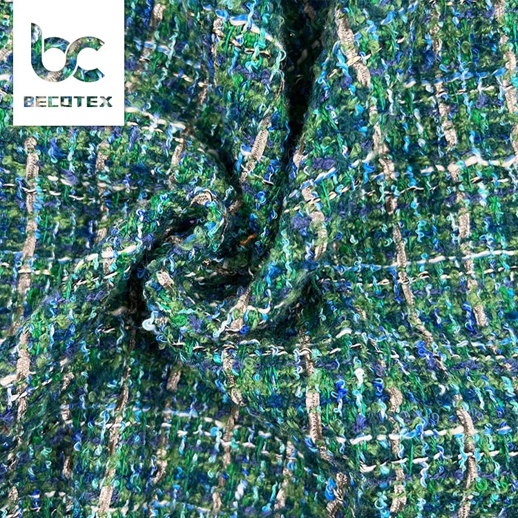China Hot Selling Popular Fancy Coat Suit wool Yarn dyed tweed woven Dress fabric