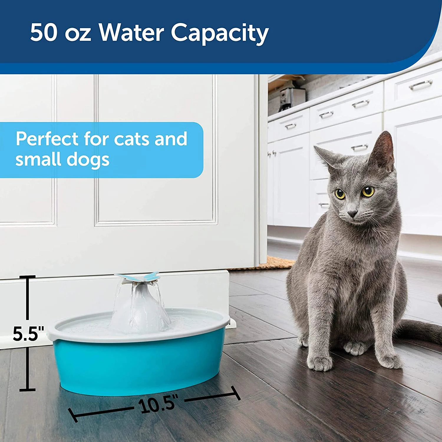 Pet Drinking Fountain for Cats and Dogs, Free-Falling Adjustable Streams of Fresh, Flowing Water, Easy to Clean, 50 oz Capacity