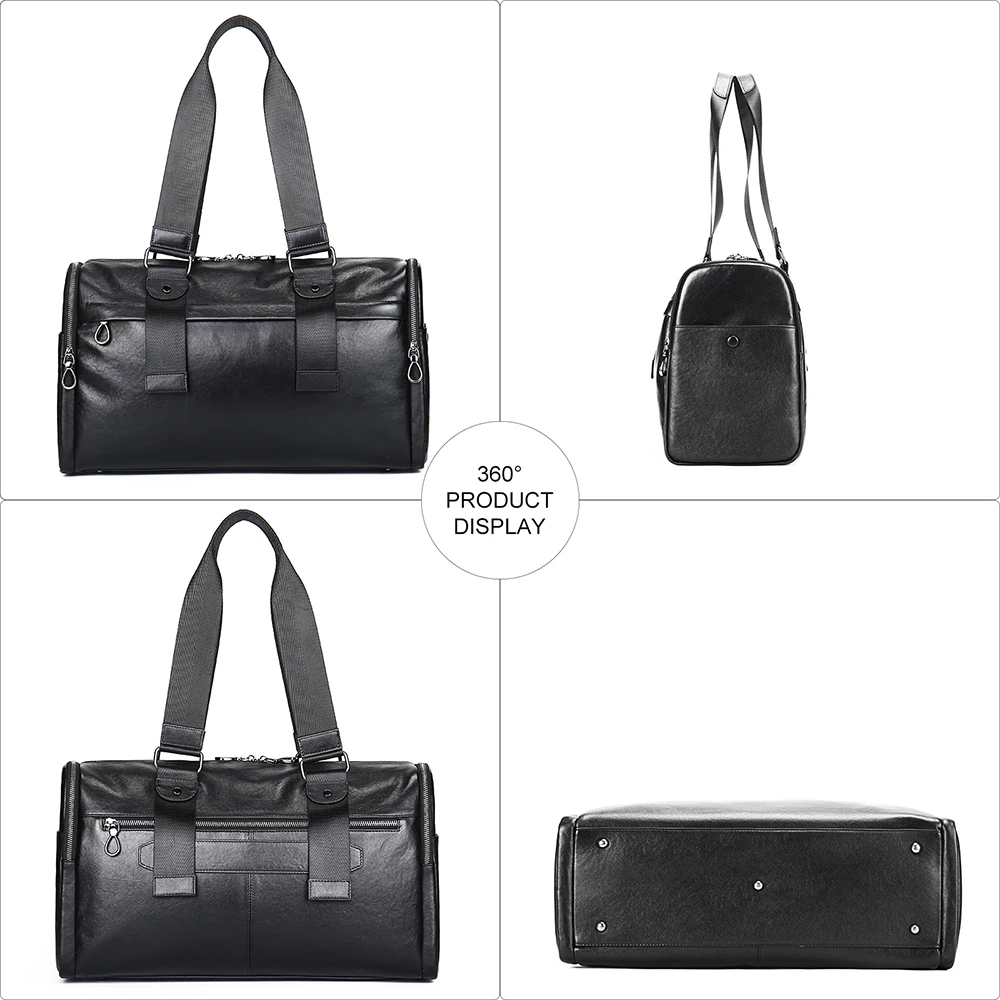 MARRANT Men Leather Duffle Bag Large Capacity Waterproof Sports Gym Travel Duffel Bag Genuine Leather Men Travel Bag