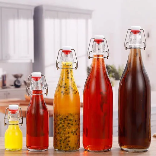Wholesale 750ml 1000ml Classic Easy Flip Lid Clear Water Bottles Glass Swing Top Bottle with Airtight Stopper Cap