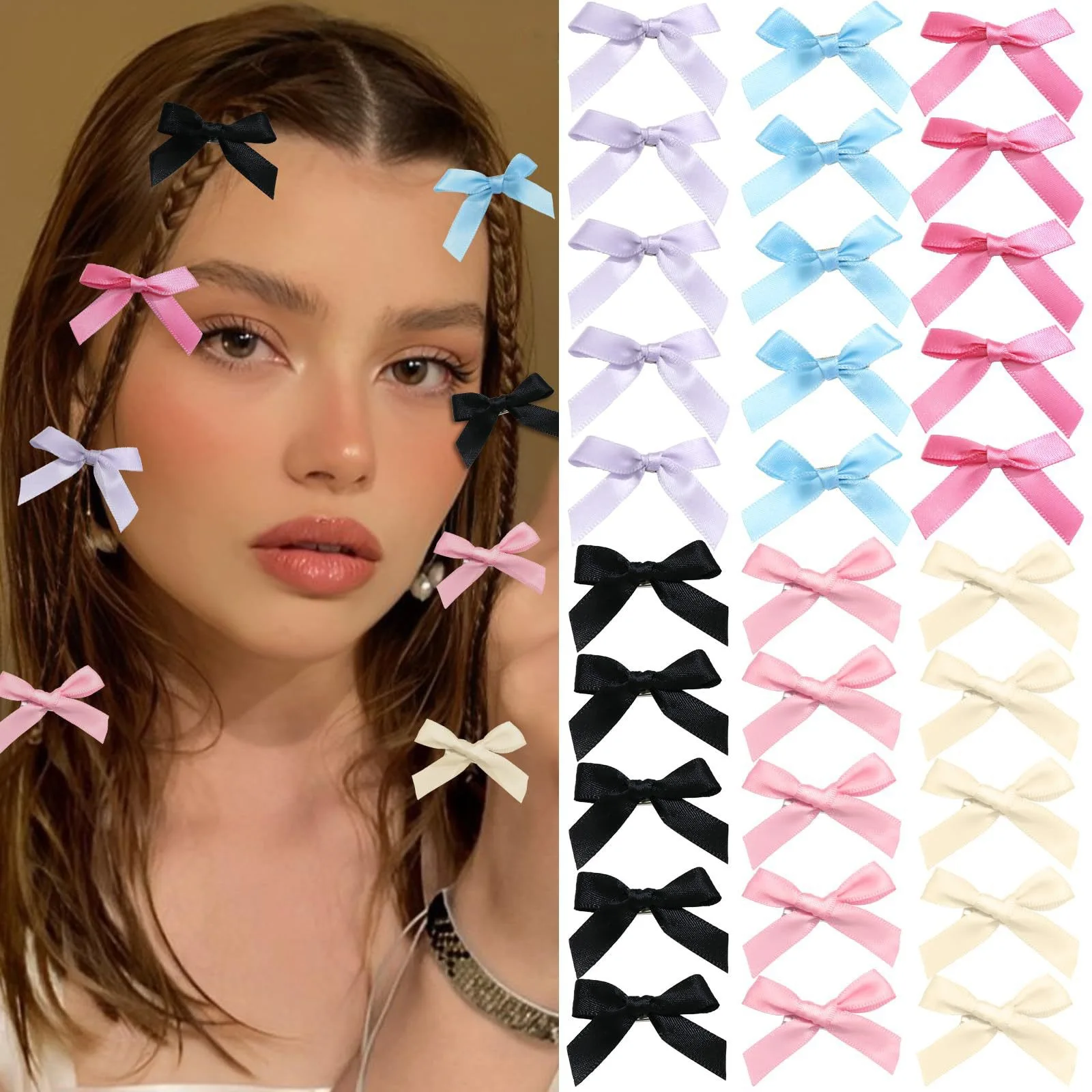 cheap wholesale solid color 4cm small mini size bow hair clip for kids girls ribbon bow silk satin bow hair accessories