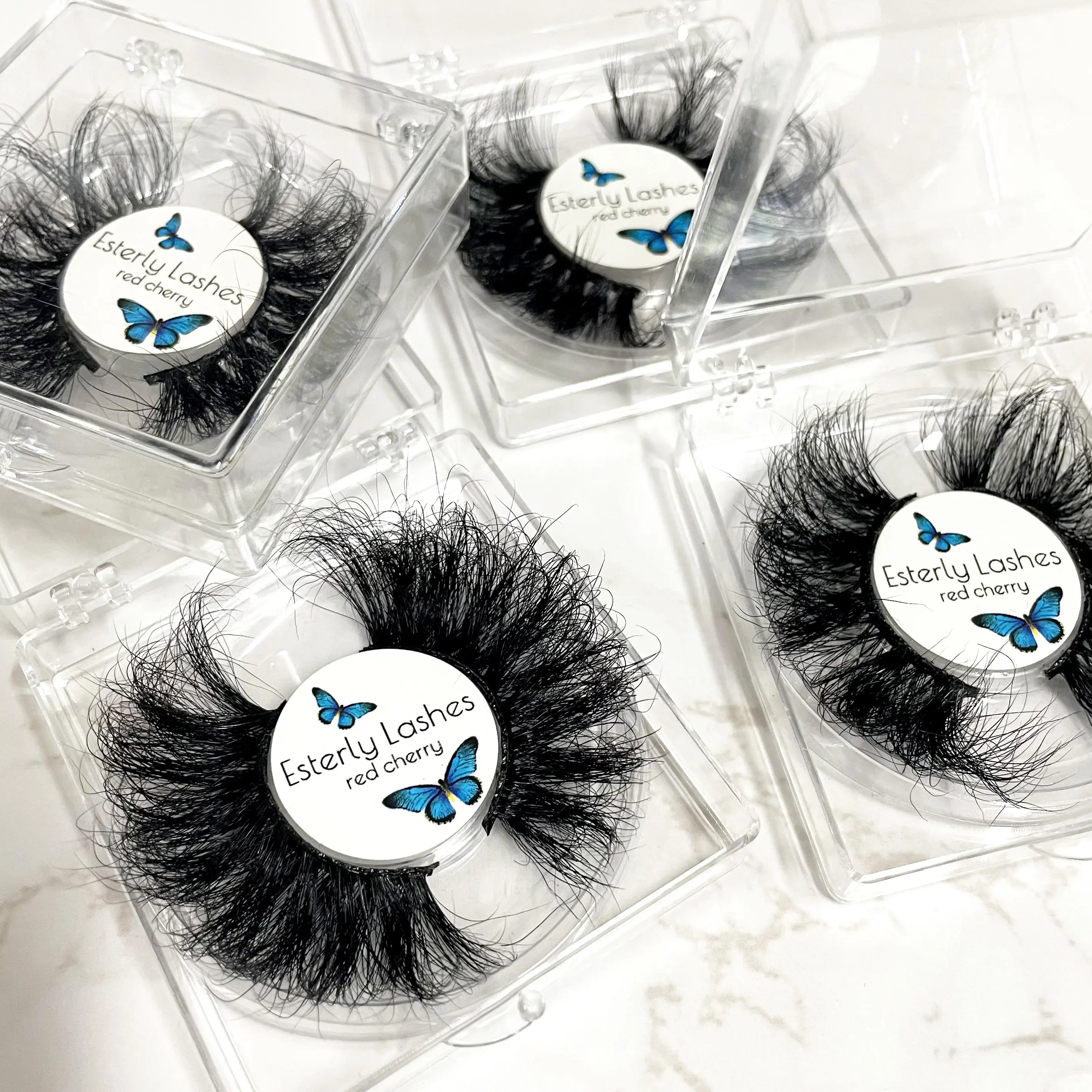 Fluffy 5d mink eyelashes lashes3d wholesale vendor 25mm bulk custom square butterfly acrylic eye lashes with case