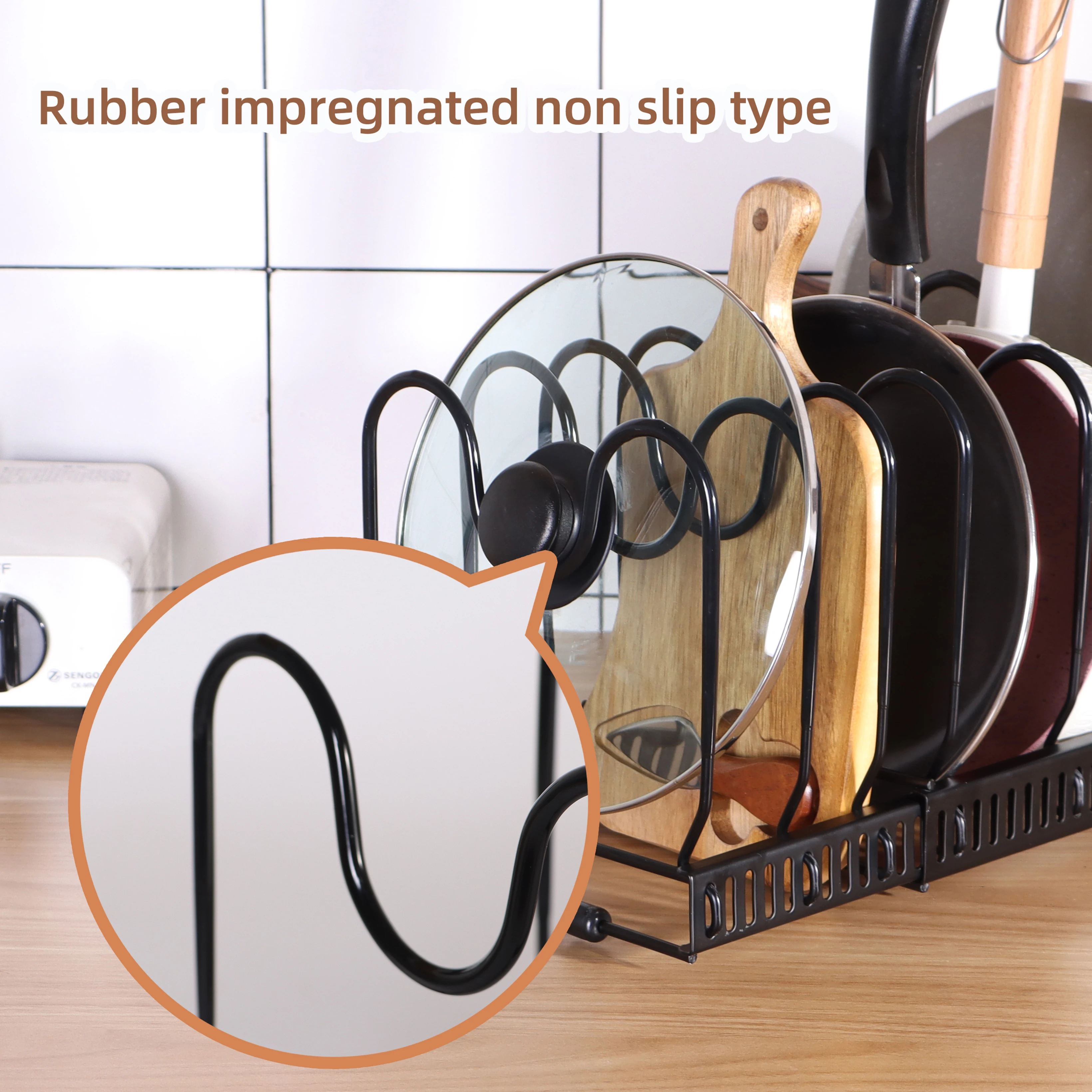 Kitchen Usage Glass Pot Cover Rack Cast Iron Pan Lid Rack Holder pan organizer pan rack