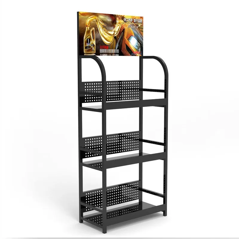 M006 60x30x150cm 3 Layers Custom Printing Metal Material Tools Display Stand Rack with Wheels