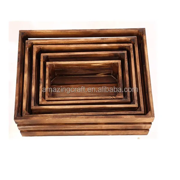 Rustic Wooden Home Decor Storage Display Crate Box Nesting OEM Size Bedroom Book Fruit Box Garden Decor