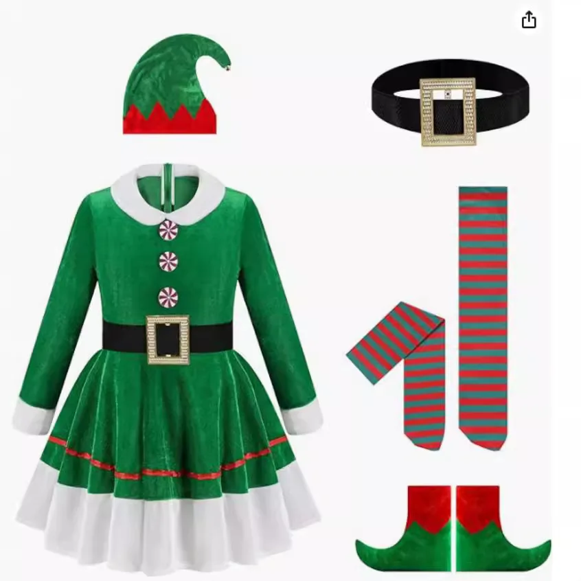 LP Girl Christmas Elf dress costume set Elf cosplay costume Velvet dress Christmas dress