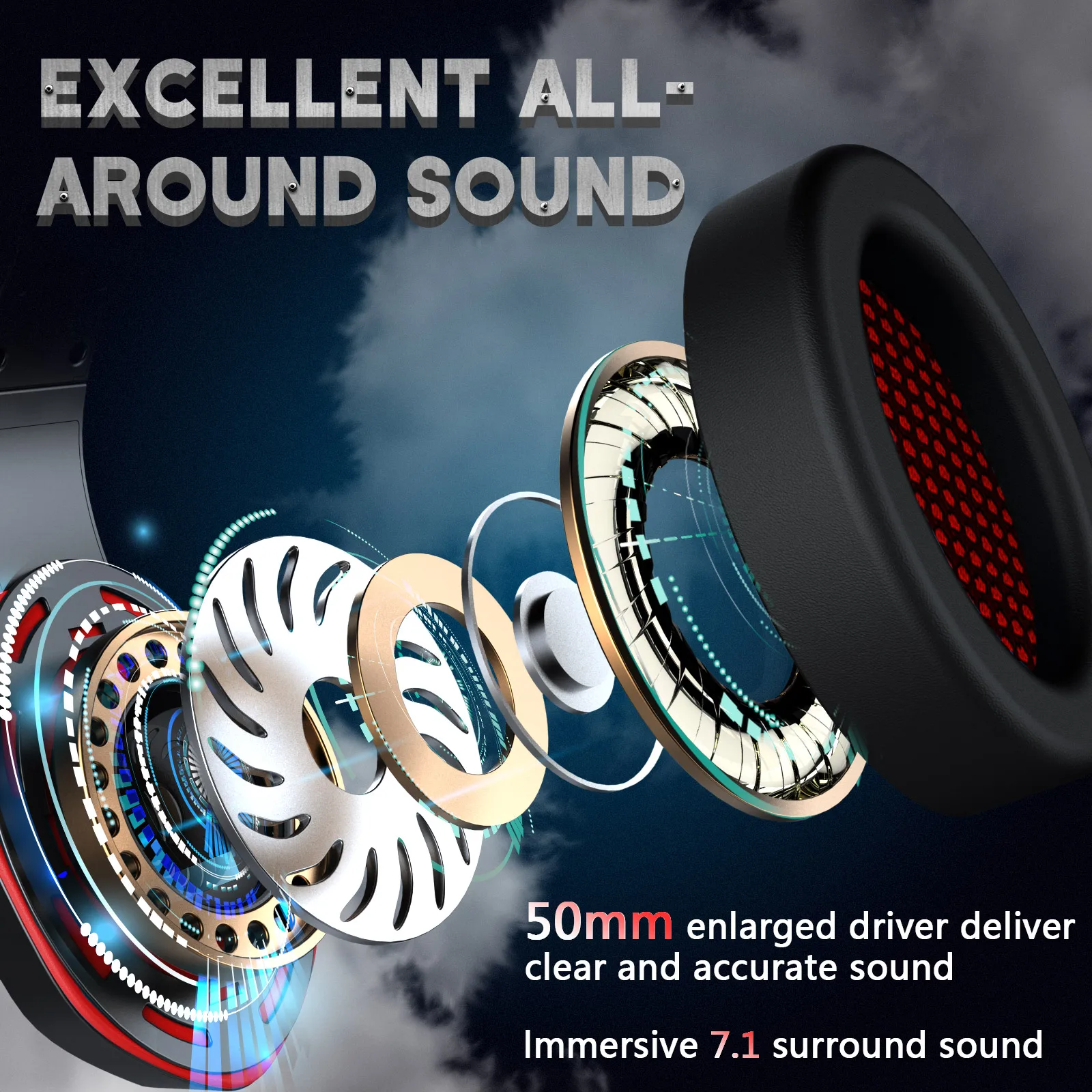 H100 head-mounted gaming headset dual noise reduction microphone with RGB lighting Compatible with computer xbox one ps4