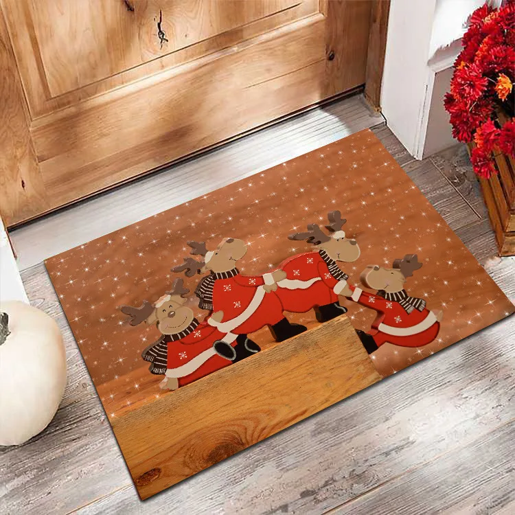 Wholesales Home Decor PVC Halloween Nonslip Floor Rugs Custom Snowman Christmas Printing Door Mat