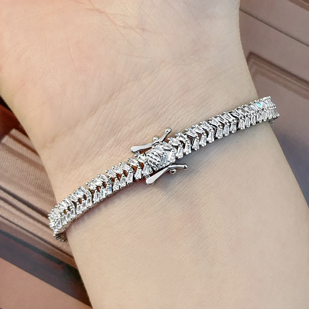 FOXI New design trapezoidal gemston femme fine jewelry cubic zirconia 925 sterling silver tennis bracelet for women