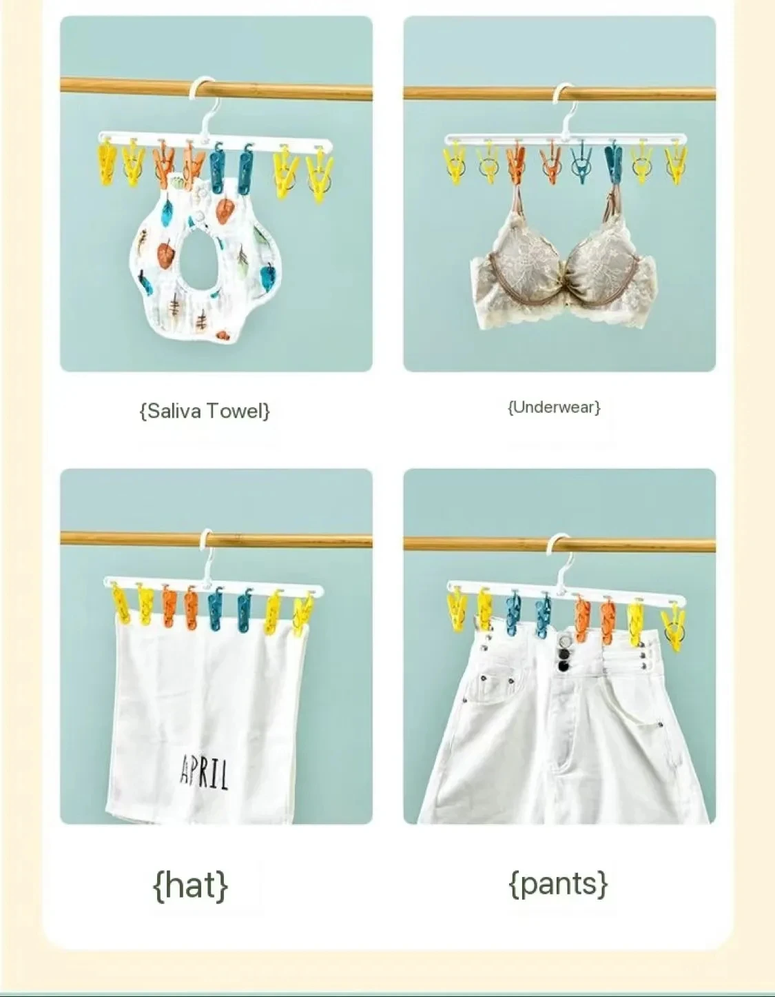 8 Clips Baby Scarf Short Clothes Plastic Hangers For Clothing