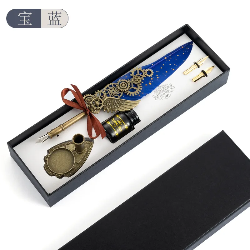 European Style Retro Dip Pen British Student Dip Metal Fountain Pen Birthday Gift set Mechanical feather pen