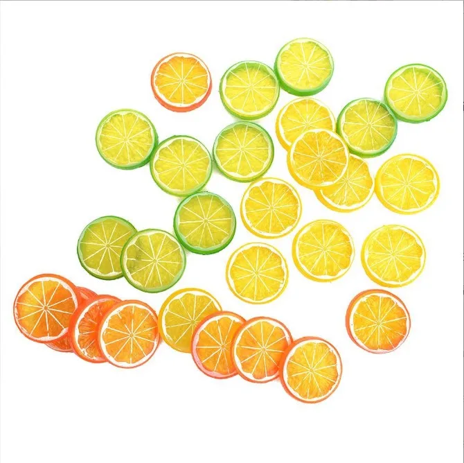 Acrylic Plastic Lucite Loose Beads 100pcs/Bag Lemon Orange Model PVC Fruit for Cake & Window Display Props Colorful Beads