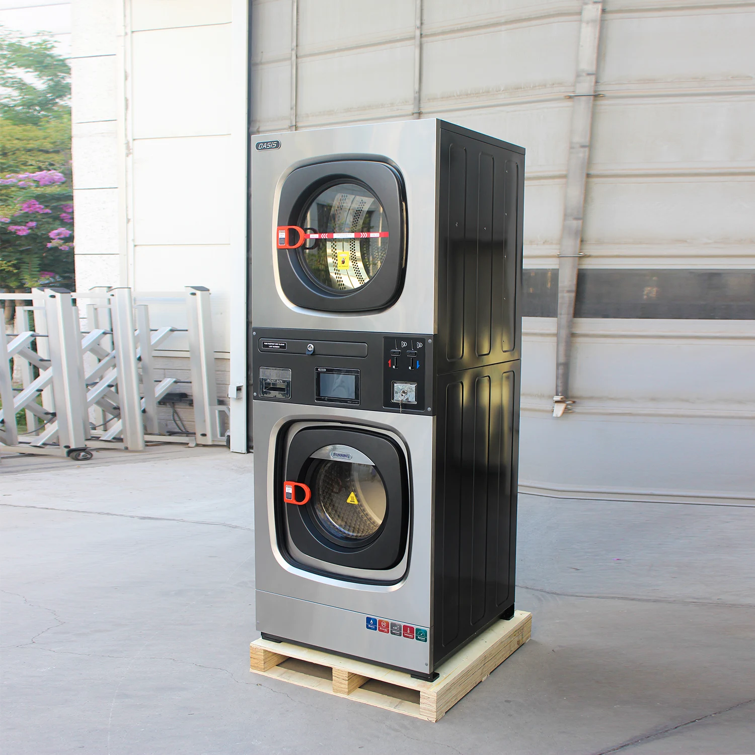 Large Capacity 15Kg Commercial Laundry Stacked Washing Machine With Coin American Self-Service Laundry Vending Station