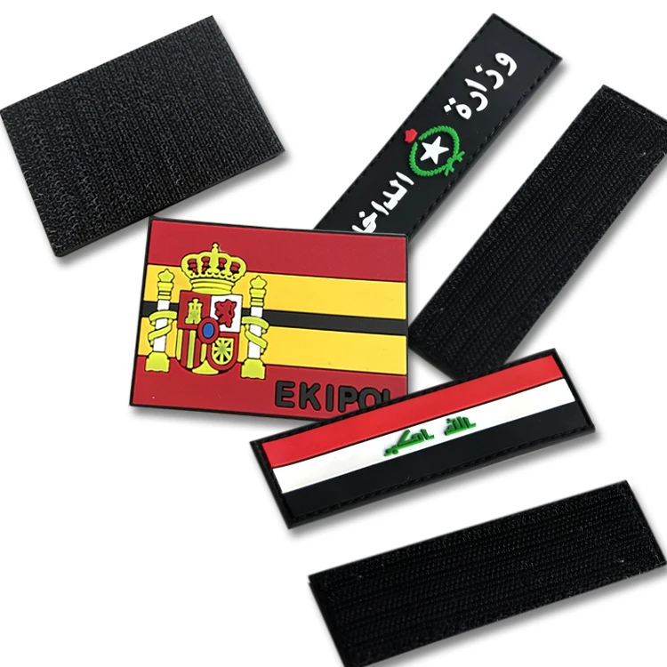 Wholesale Custom Embossed 3D Flag Logo Uniform Clothing Silicon Felt Rubber Label Patch with Hook and Loop