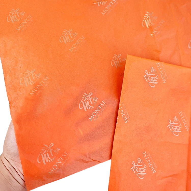 Customised silver Logo orange Packaging Paper Tissue Wrapping Paper For Products Packaging Clothes Wrap Tissue Paper