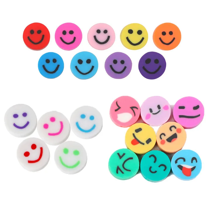 100PCS 10mm Colorful Smiley Beads DIY Polymer Clay Beads For Bracelet Necklace Jewelry Making