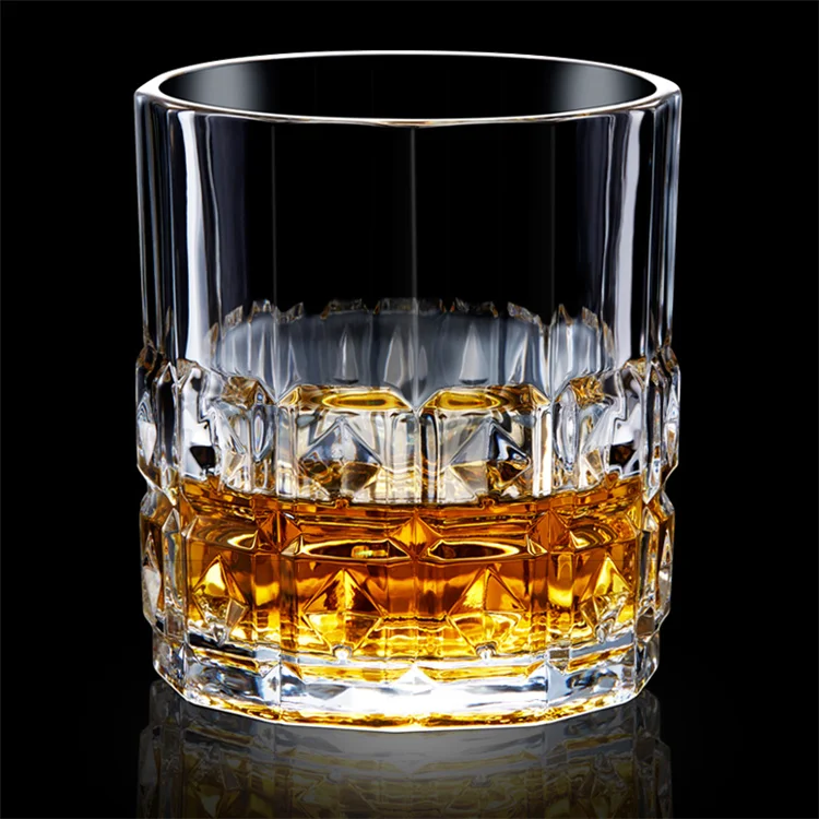 High Quality Decorative Lead Free 10oz Heavy Base Thick Bottom Crystal Drinking Short  Whiskey Tumbler Glass
