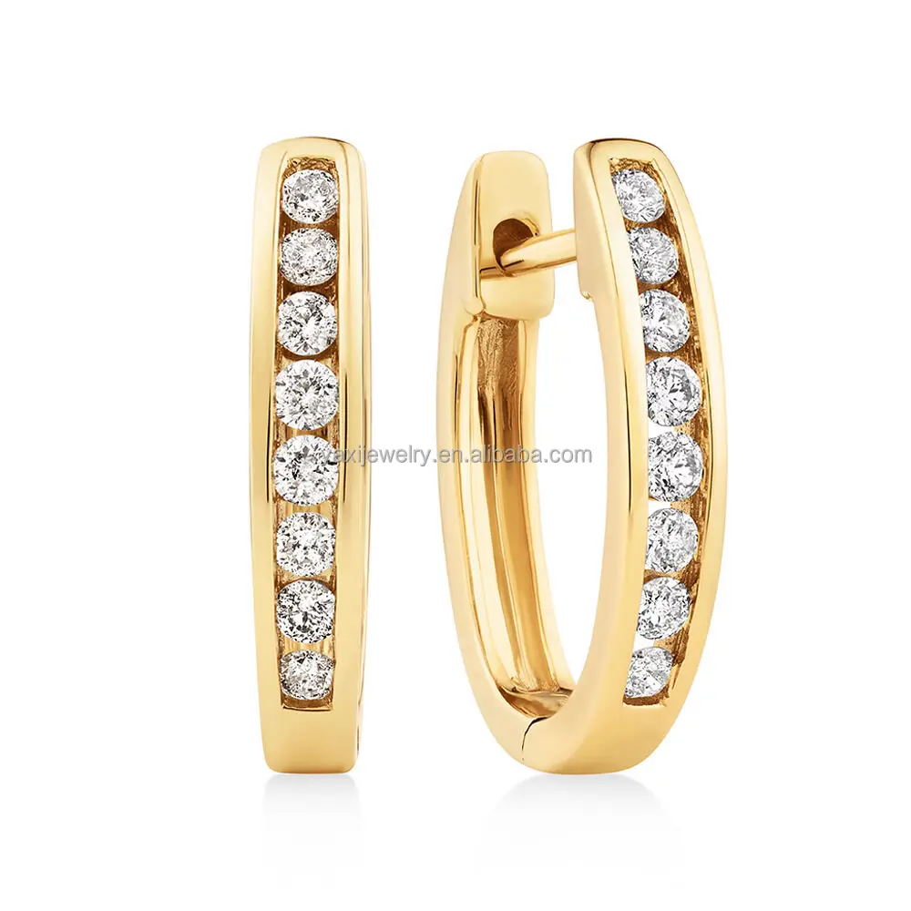 Factory Customized 9K 10K 14K 18K Solid Gold Huggie Earrings with 0.25 Carat TW of  moissanite Diamonds
