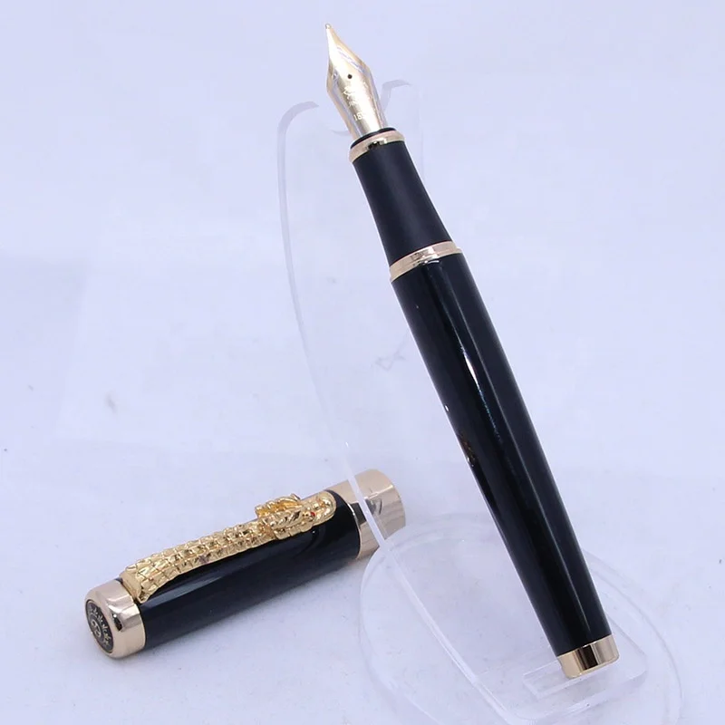 JINHAO 1200 Golden Dragon Red Crystal Eye fountain pen carving design gift custom logo metal pen