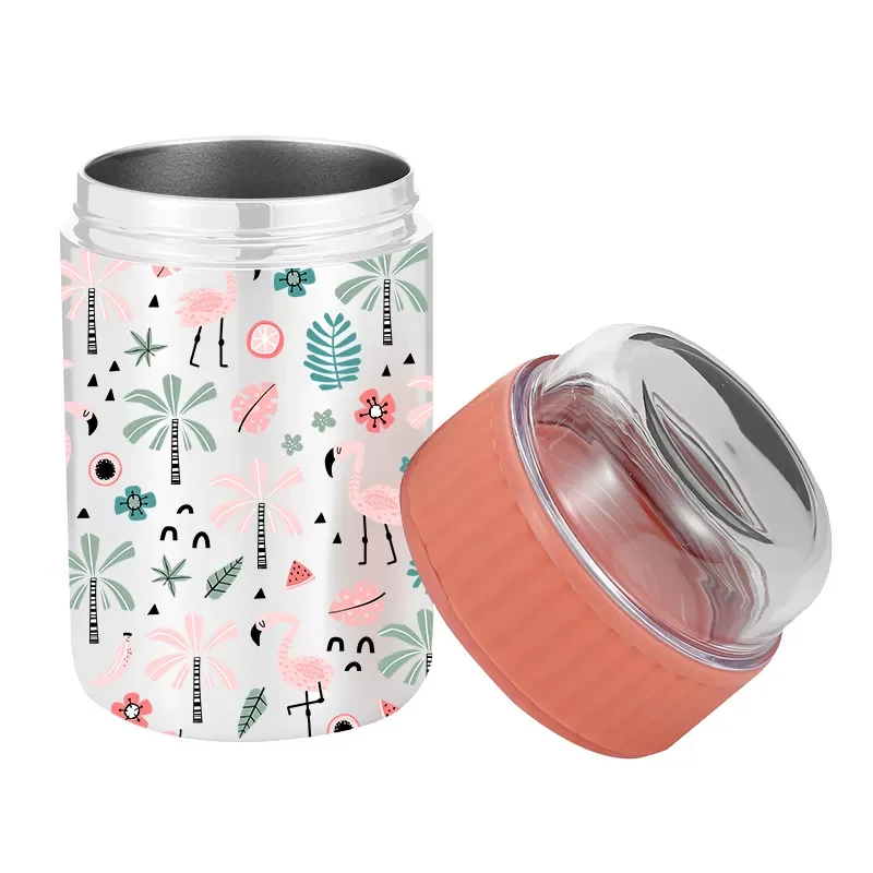 Outdoor Cute Paint Colorful Lunch Box 304 Stainless Steel Thermos Vaccum Insulated Kids Food Storage Jars with Transparent Lid