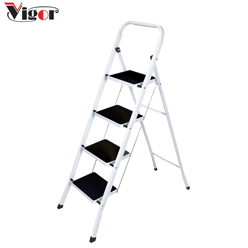 Portable 4 Steps Household Folding Iron Ladder With Handrail House Use