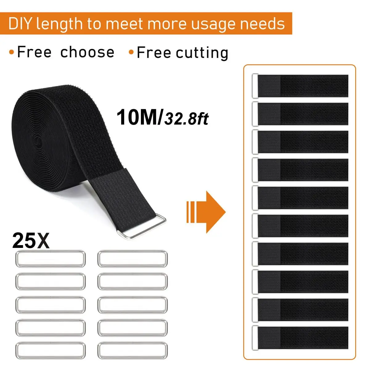 OEM 32ft 64ft Reusable Cinch Strap with Metal Buckles, Cut-to-Length Fastening Securing Straps, Adjustable Nylon Cable Straps