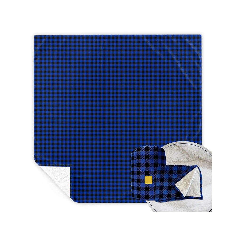 Super Soft Warm Blue Plaid Big Size Blanket 120X120inch Whole Family Huge Oversized Sherpa Fleece Blanket For Bed