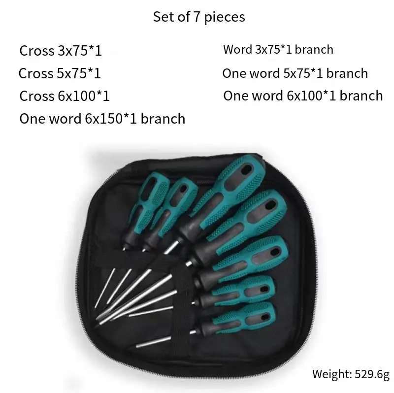 7-Piece Screwdriver Set Electric Power Source Phillips One Word Manufacturer Supply Steel and Plastic Handle Bit