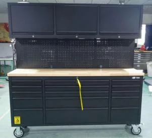 Customized 72 inch Garage steel tool cabinet movable multi-function workbench general metal tool trolley with 15 drawers
