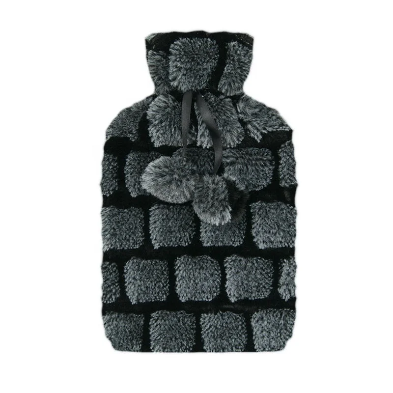 wholesale custom plush fur soft rubber hot water bag hot water bottle 2 liter cover
