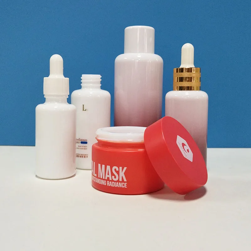 Матовый розовый флакон с логотипом на заказ, 1 унция, 60, 50 г, 30, 100 мл, белая фарфоровая стеклянная бутылка с опалом, банки для крема для лица и глаз из матового стекла