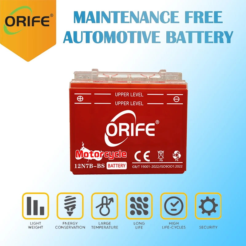 ORIFE 12V 7ah 12N7B-BS Electric Motorcycle Car Battery Sealed Agm Separator Acumulators Energy Booster Acid Lighting Application