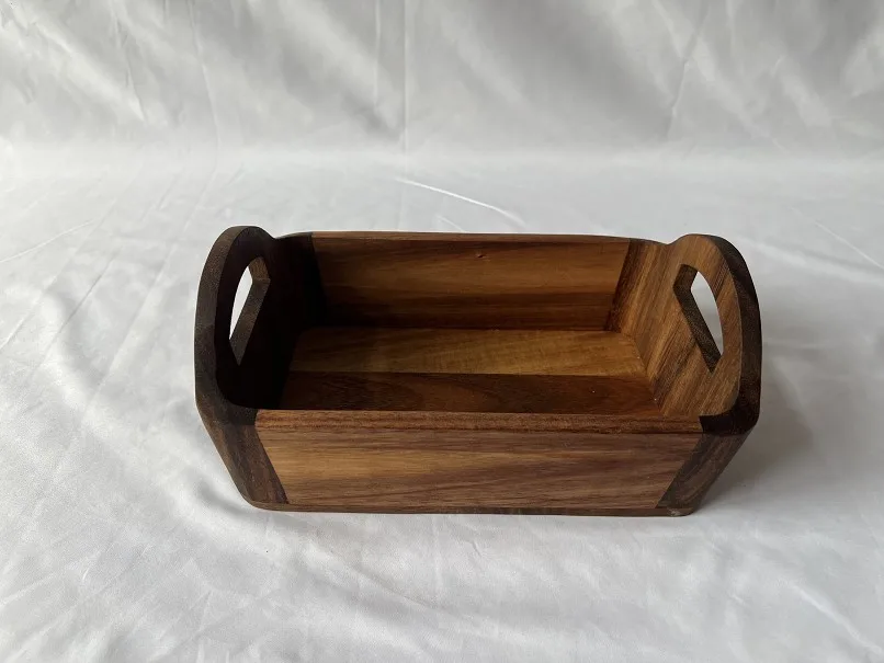 FSC certificated Acacia Wooden Serving Tray with Handles,Wood Serving Platter,Storage Tray Organizer for Kitchen Countertop