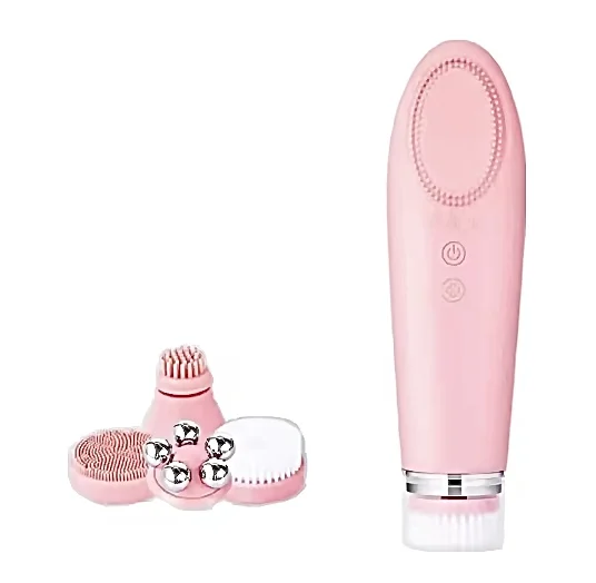 Facial SPA pore cleaner electric washing instrument 5-IN-1 rotating heat Silicone brush Rechargeable Cleansing massager