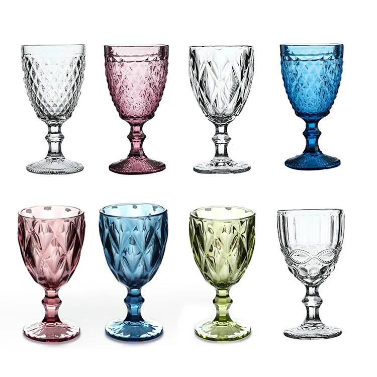 Heat Resistant Vintage Goblet Wine Juice Glass Cups Color Emboss Drink Glass Sublimation For Wedding Bar Patty