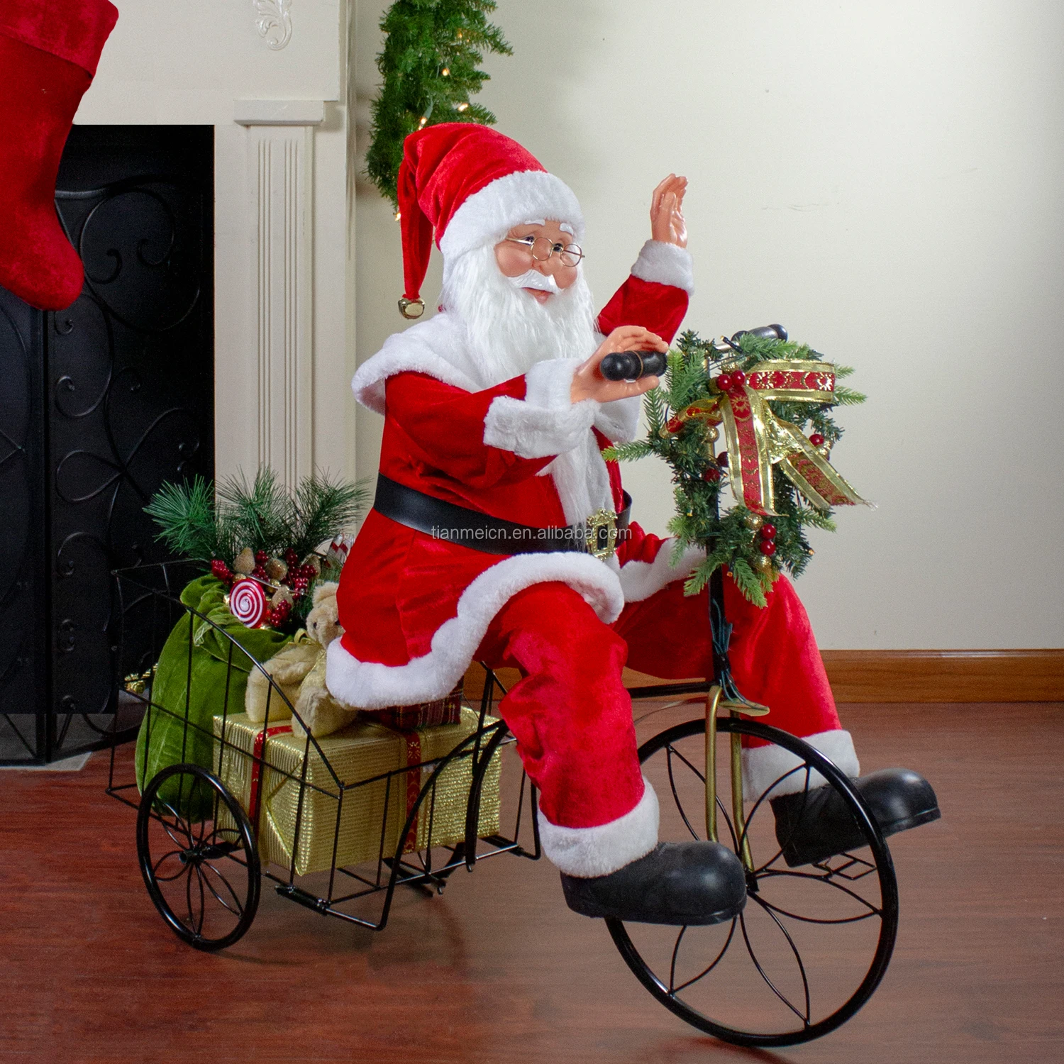 60/80cm led christmas ornament Musical Animated Santa Claus Sitting on Tricycle with Warm Holiday Figurine Decoration Collection